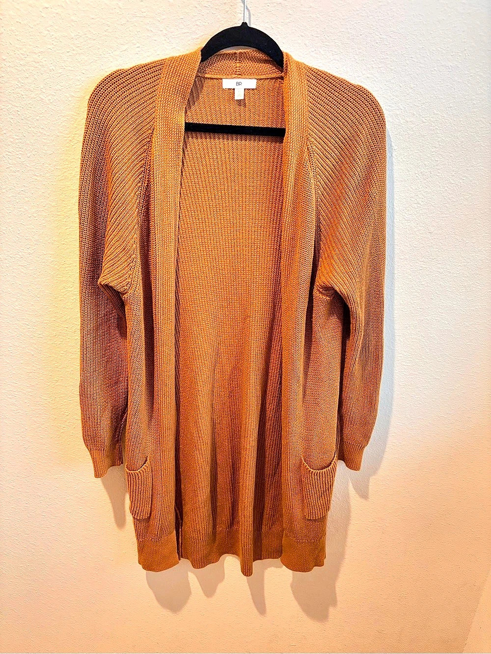 BP. Open Front Long Cardigan. Cotton Knit Orange XS